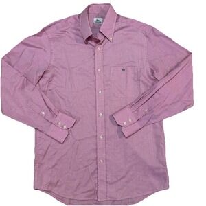 Lacoste Men's Size 40 Pink Long Sleeve Button Up Shirt Logo Pocket Cotton